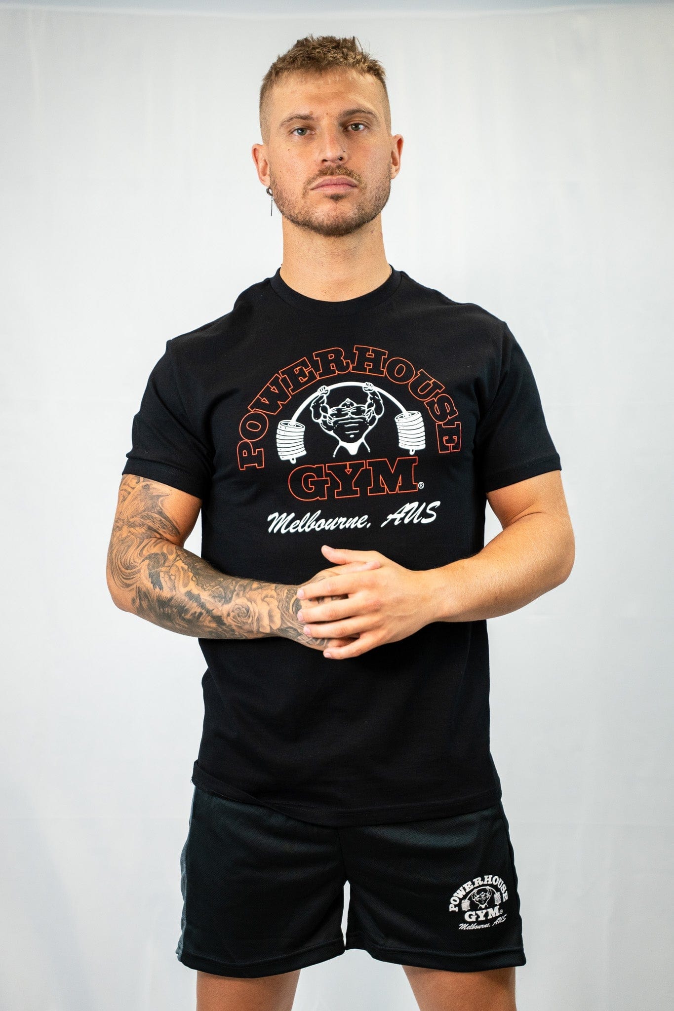 Powerhouse Gym Pro Shop Block T-Shirt Black/Red Outline