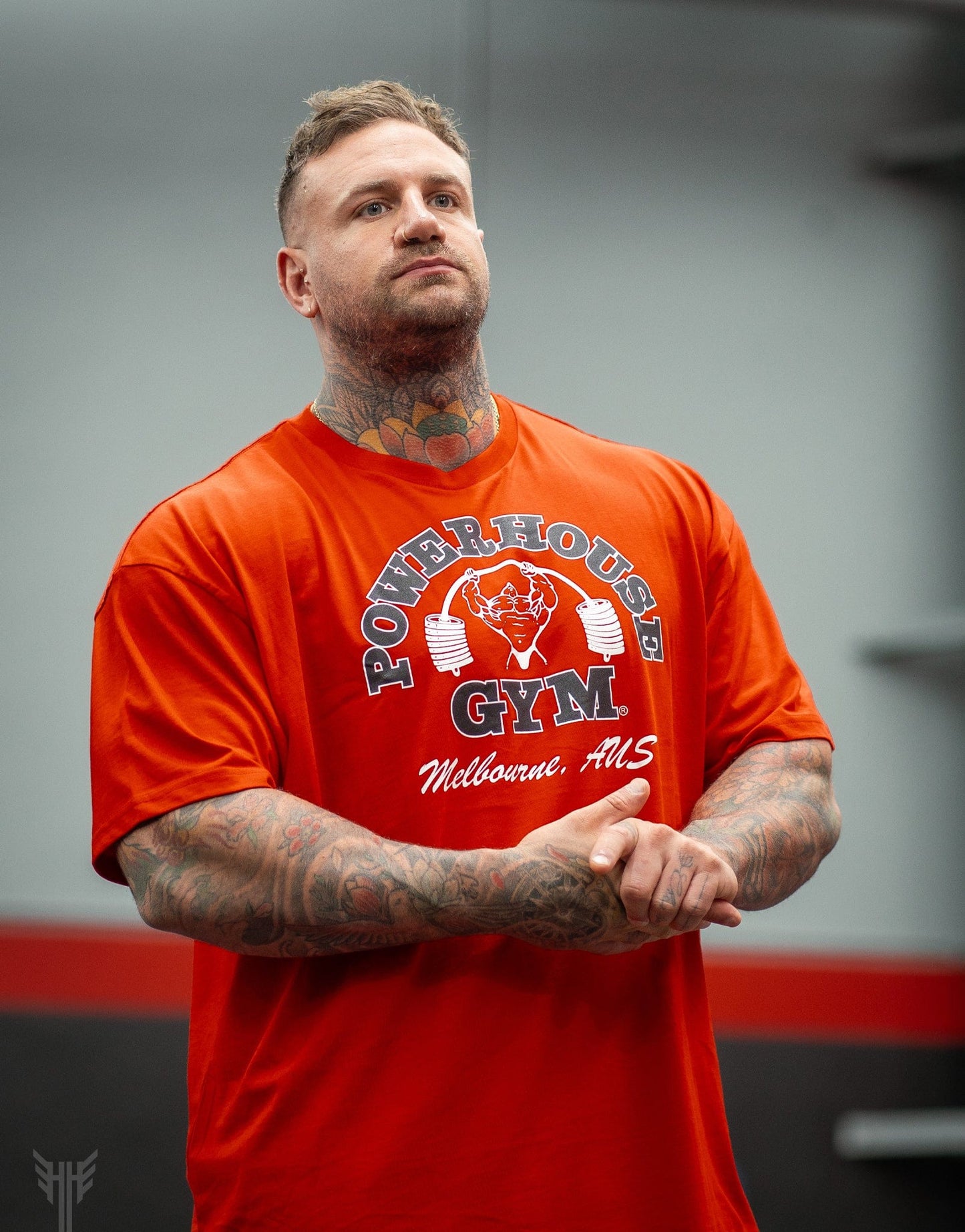 Powerhouse Gym Pro Shop Block T-Shirt Red /Solid White/ Black Outline