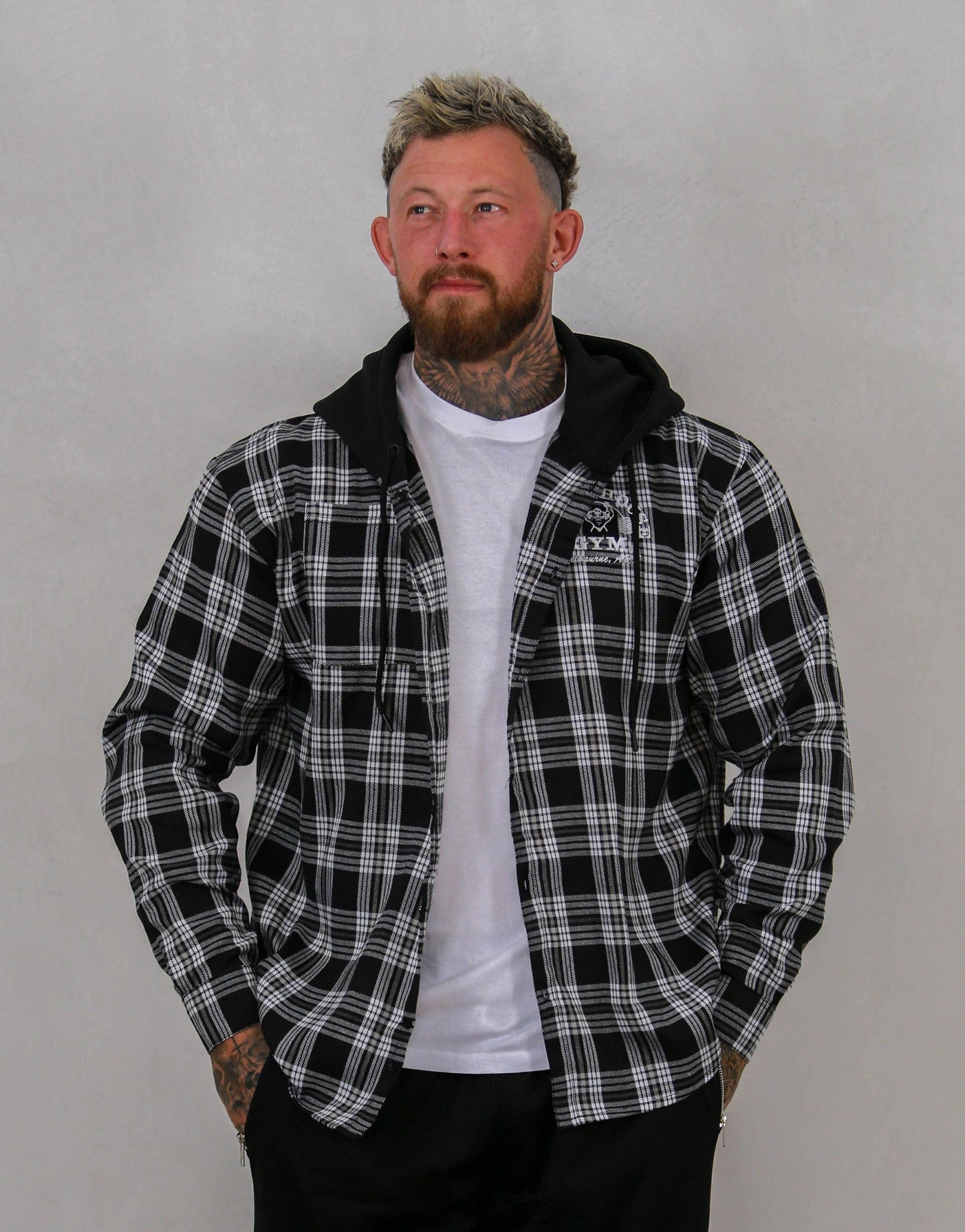 Powerhouse Gym Pro Shop Casual Plaid Flannel Hooded Shirt