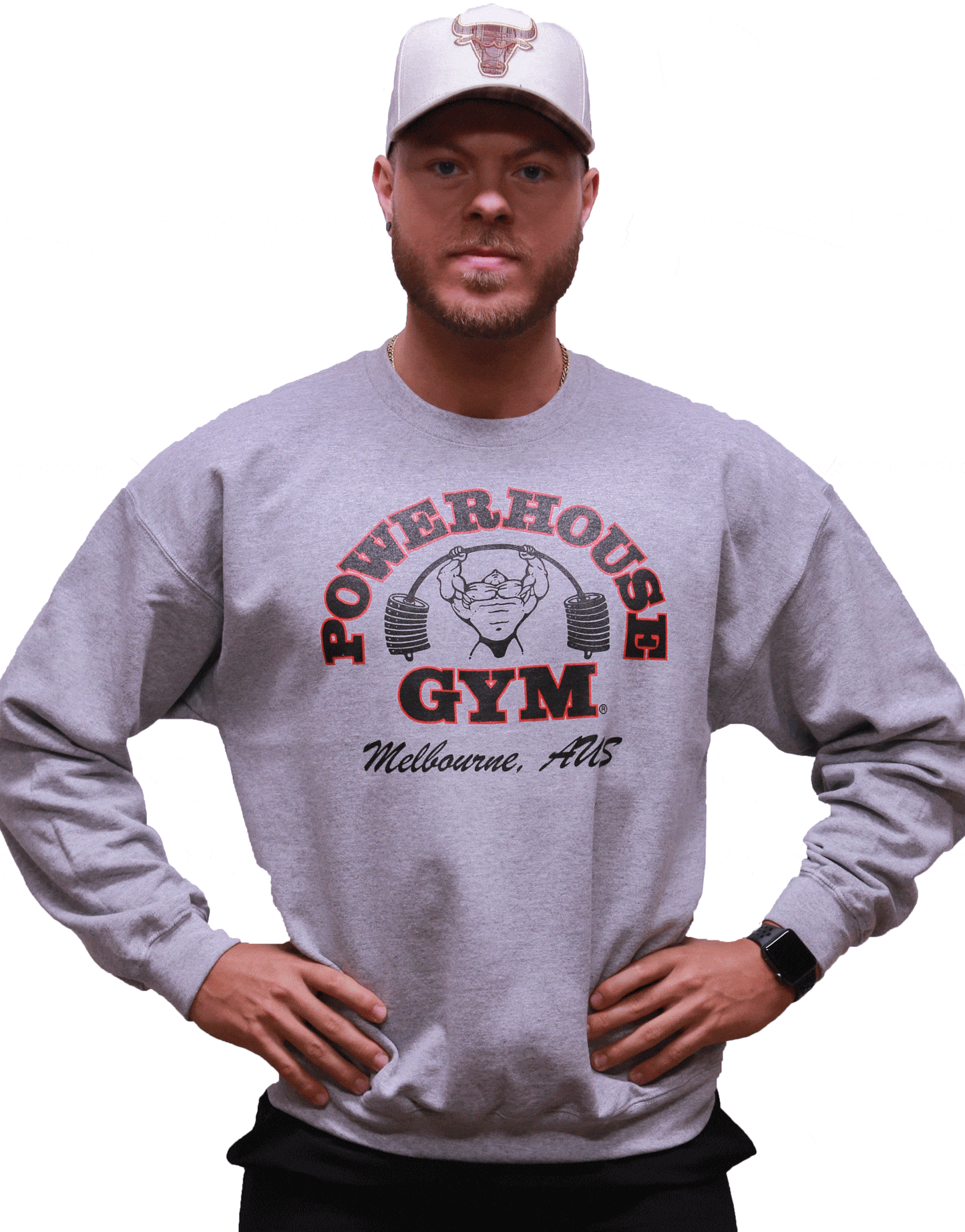 Powerhouse Gym Pro Shop Crew Grey/Black Red Outline