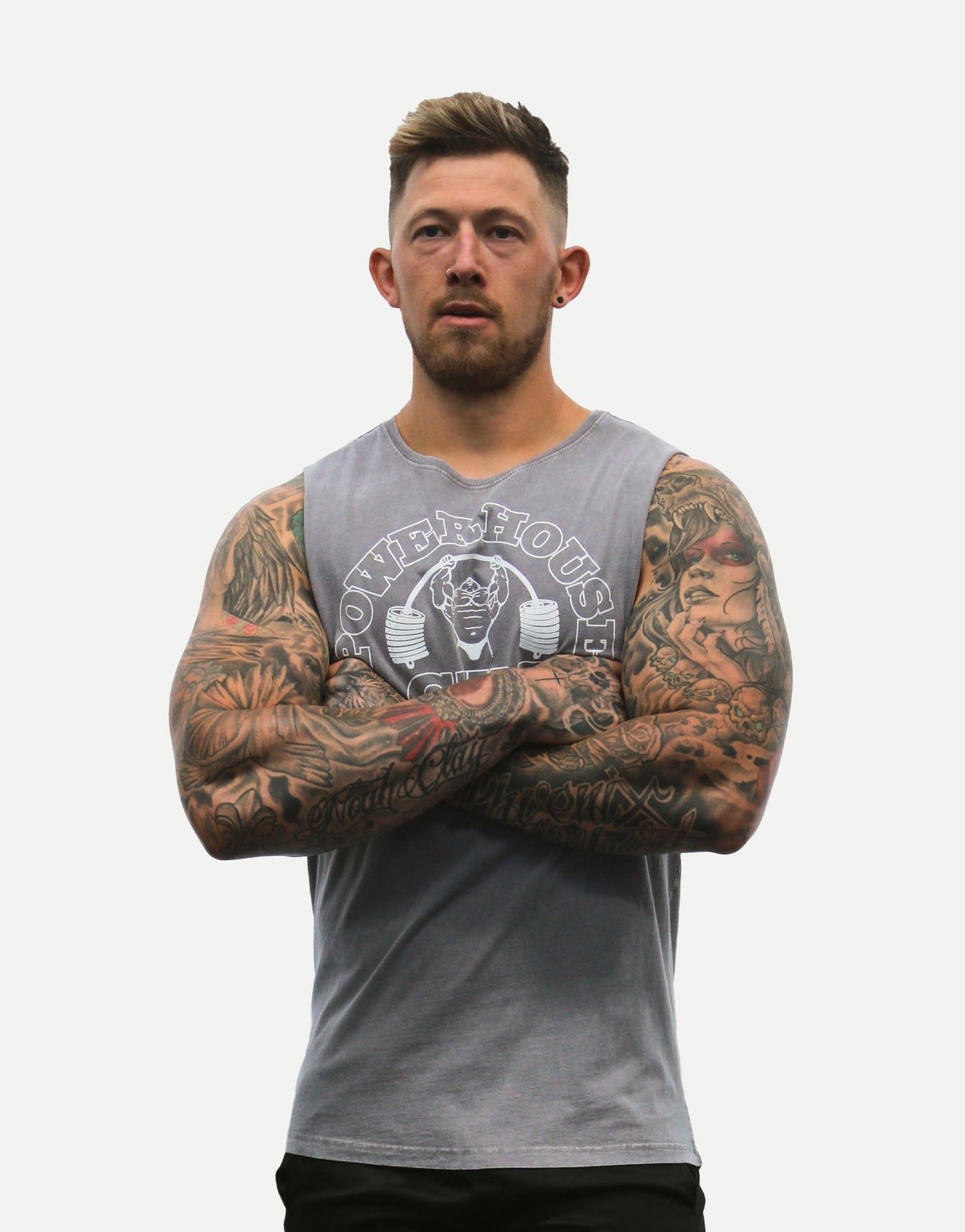 Powerhouse Gym Pro Shop Cut Off T-Shirt Grey