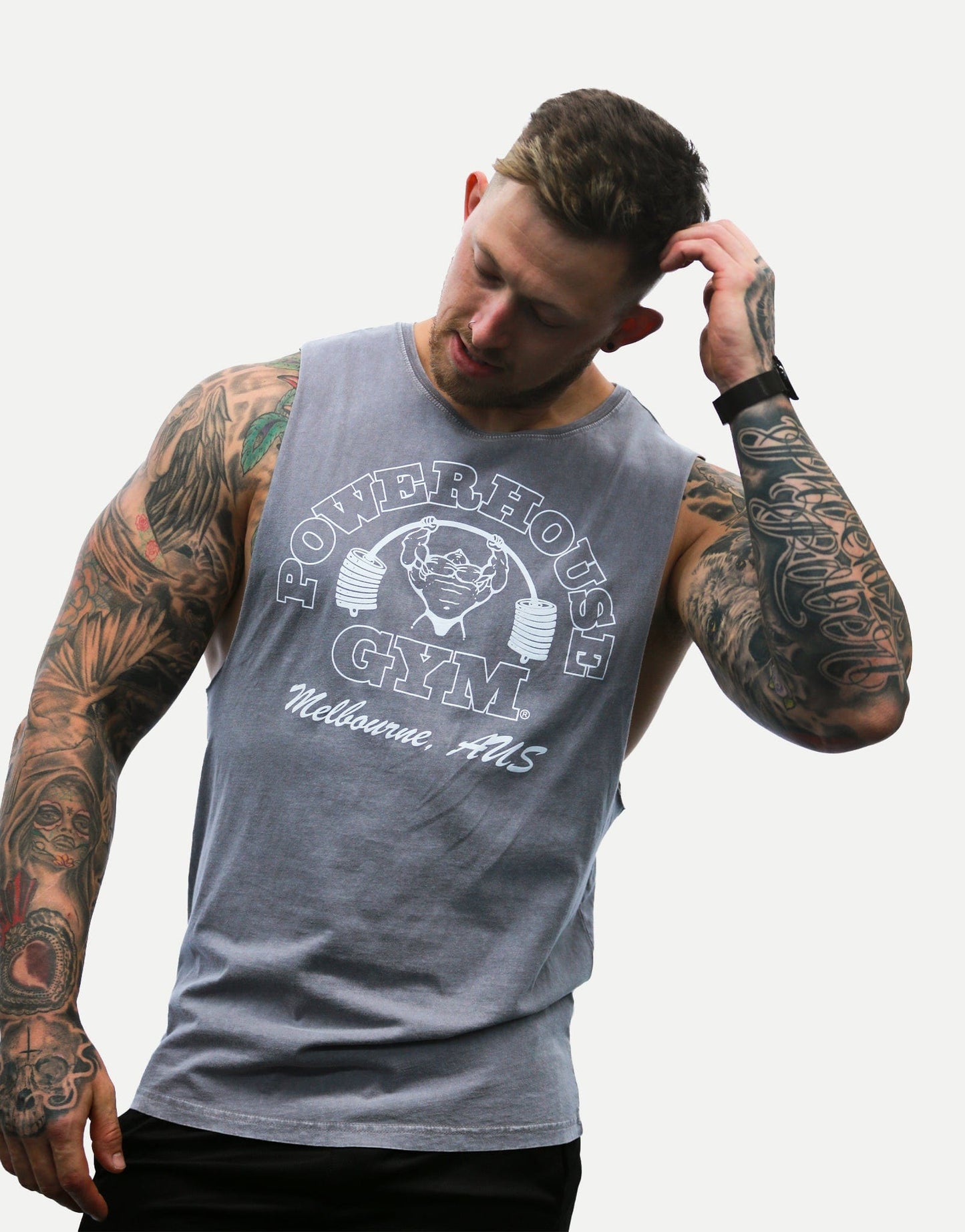 Powerhouse Gym Pro Shop Cut Off T-Shirt Grey