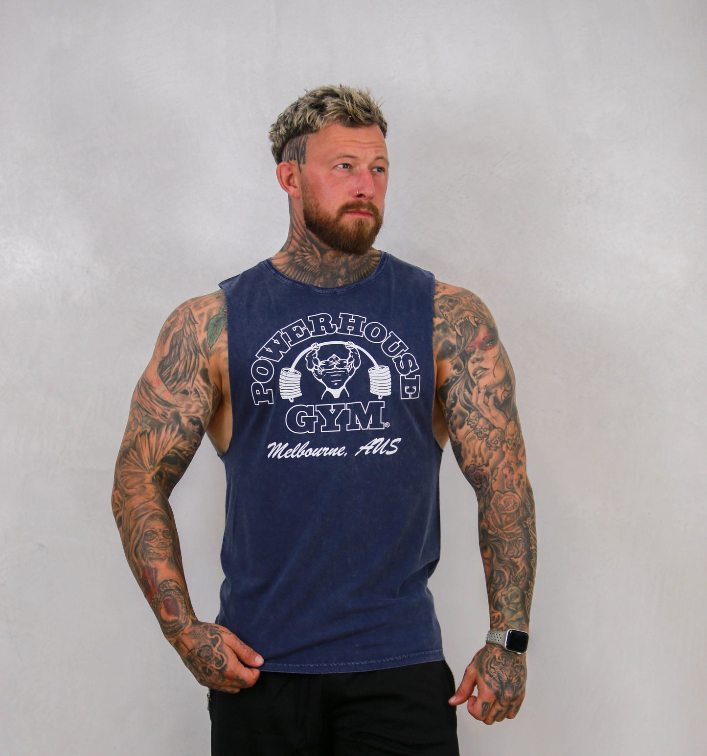 Powerhouse Gym Pro Shop Faded Tank-Blue