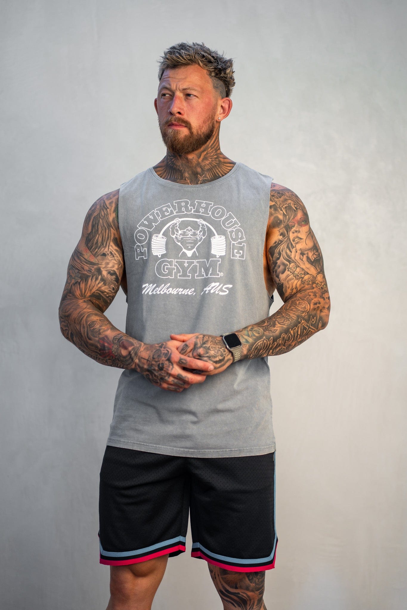 Powerhouse Gym Pro Shop Faded Tank-Stone