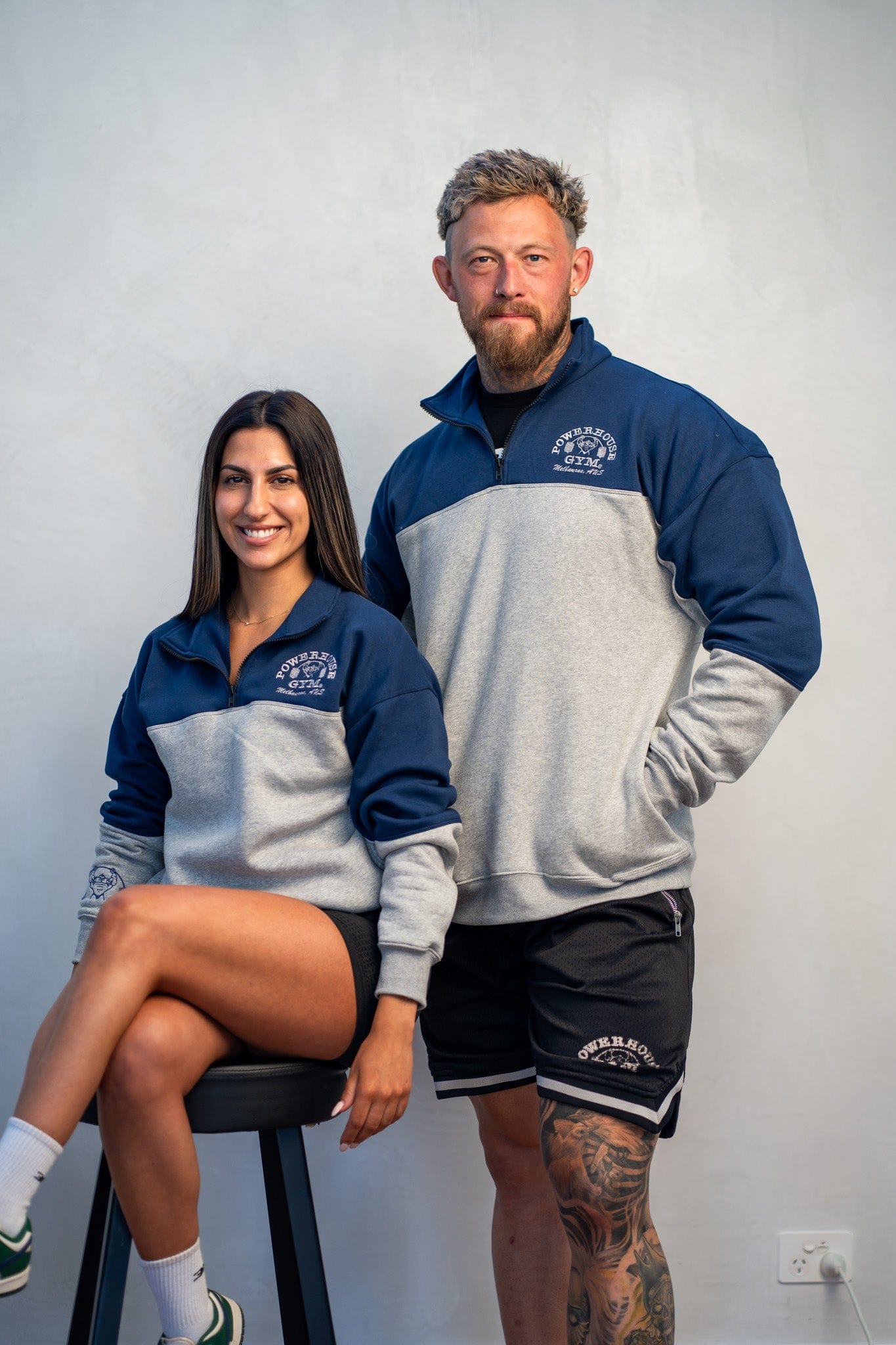 Powerhouse Gym Pro Shop Quarter Zip Jumper Navy Blue/Grey