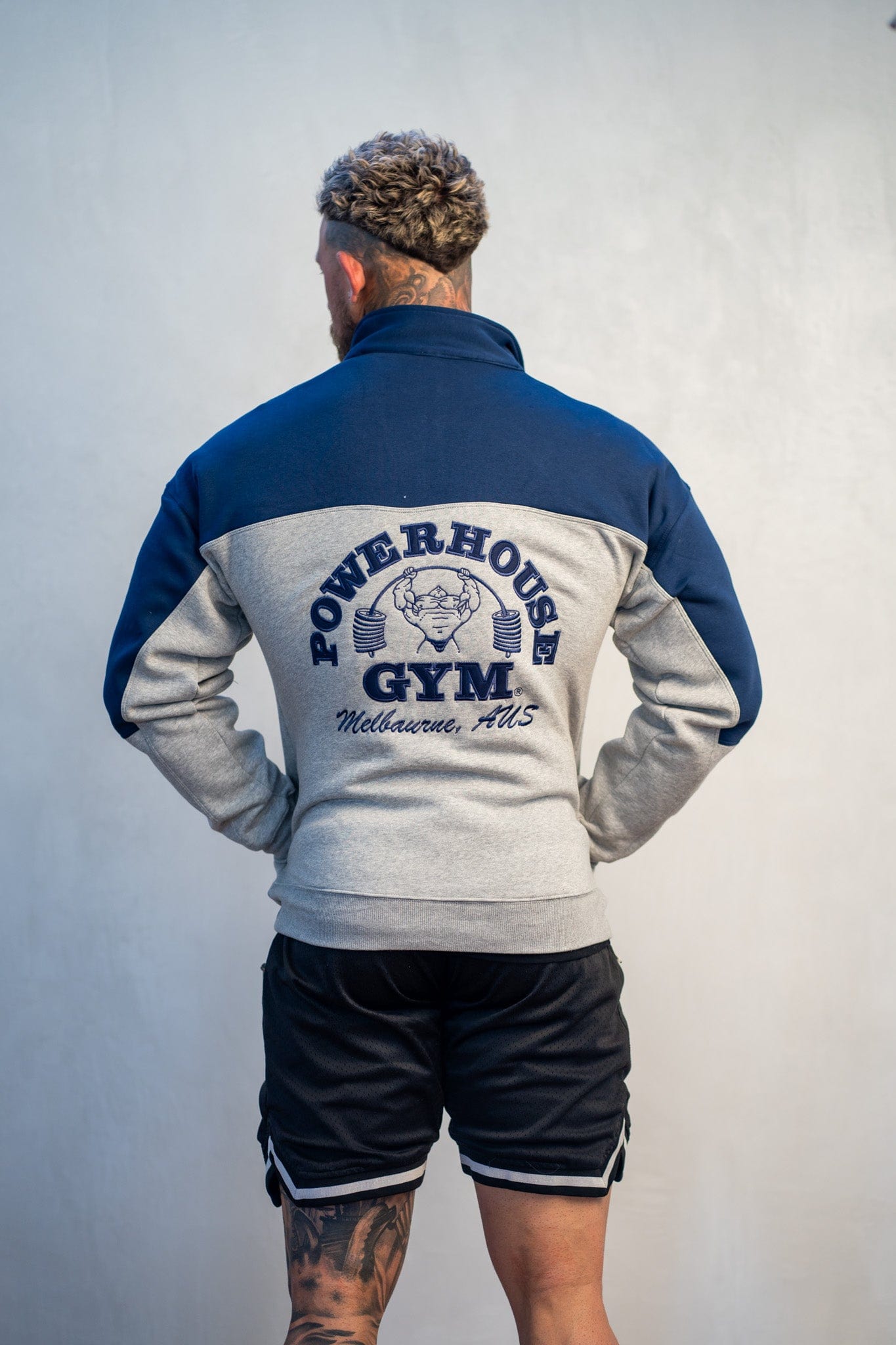 Powerhouse Gym Pro Shop Quarter Zip Jumper Navy Blue/Grey