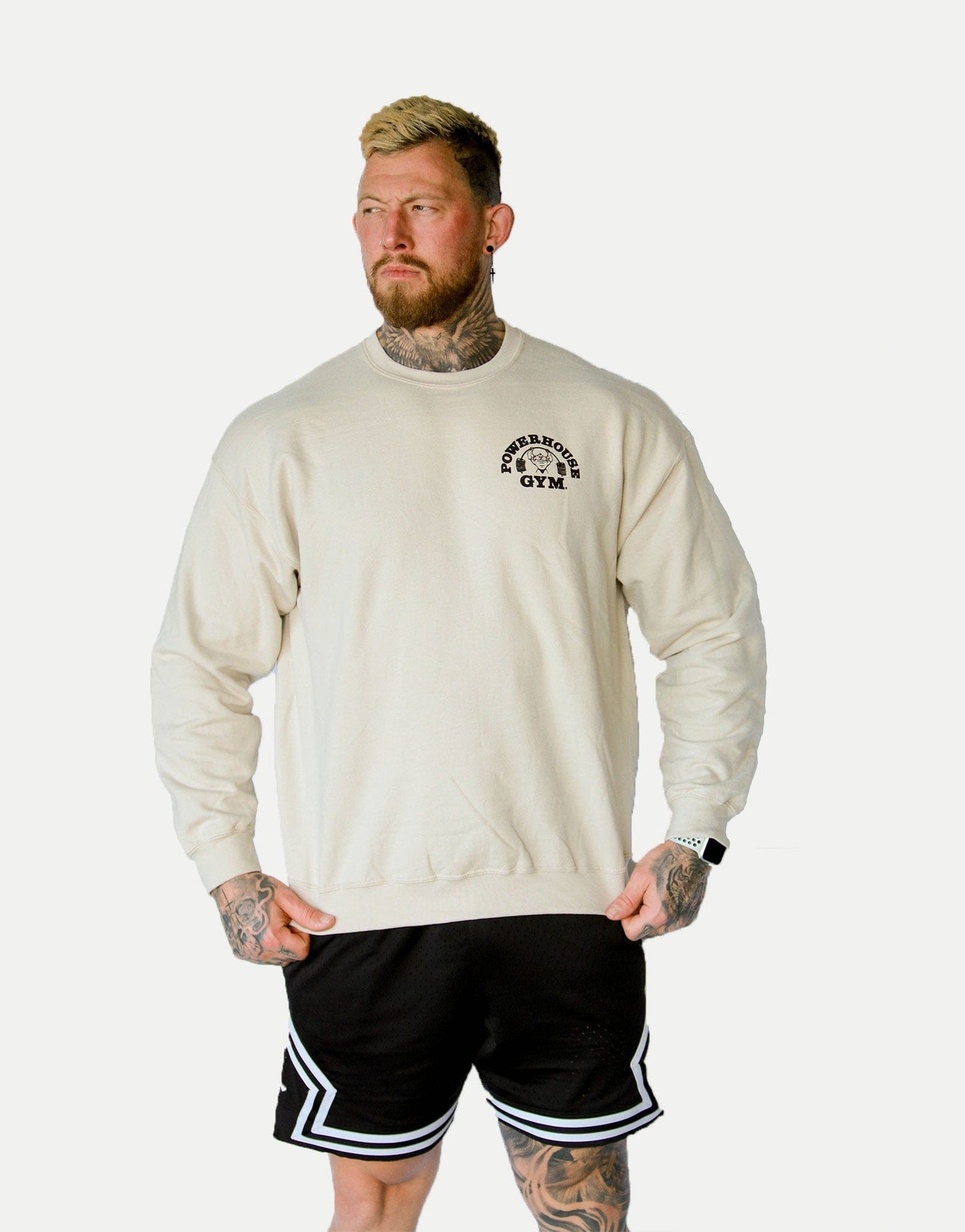 Powerhouse Gym Pro Shop Small Crew Sand/ Black