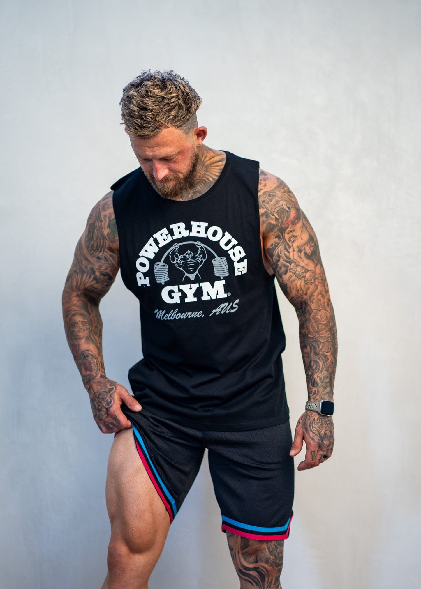 Powerhouse Gym Pro Shop Solid Tank Black - Grey/ white