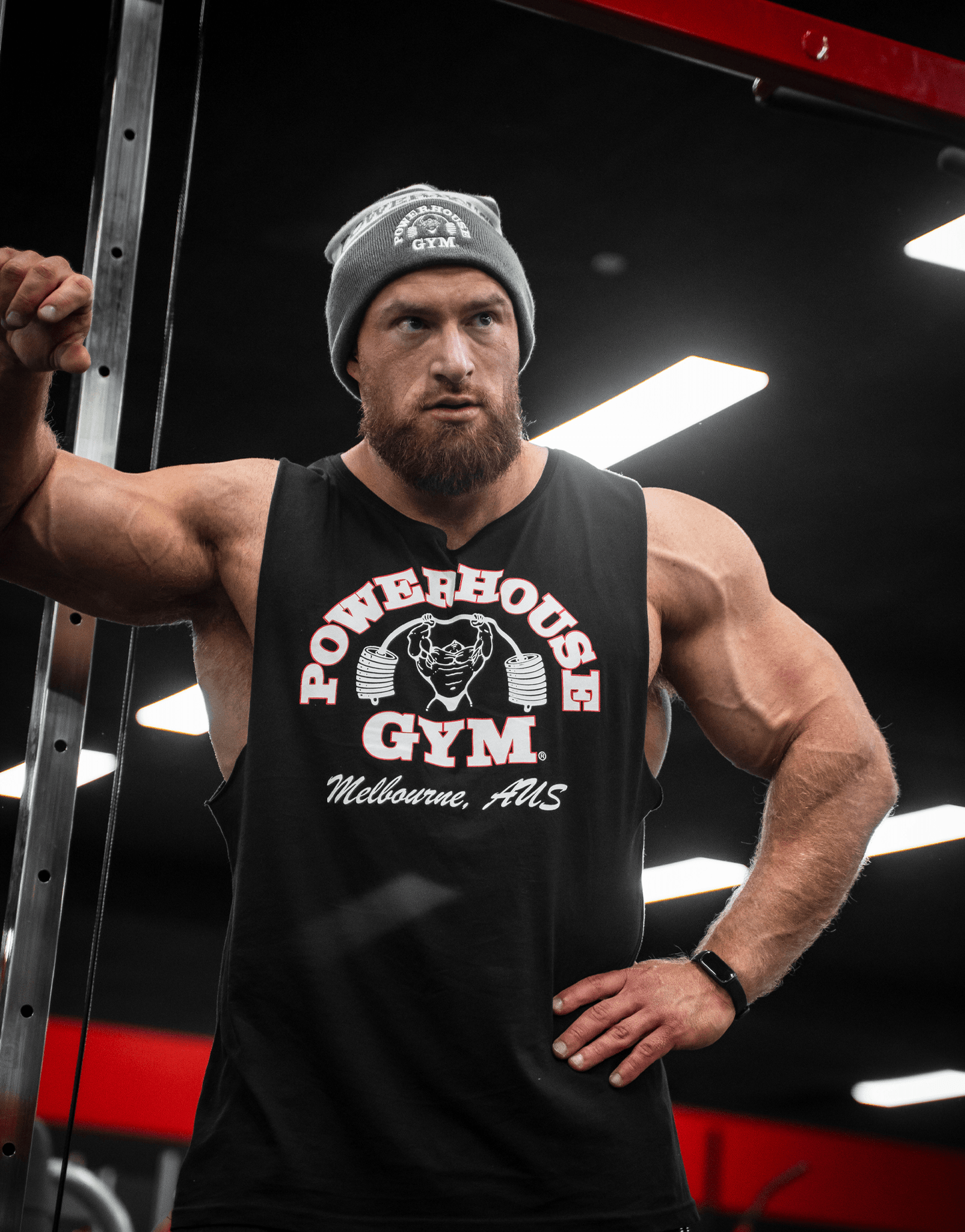Powerhouse Gym Pro Shop Solid Tank Black - White/Red