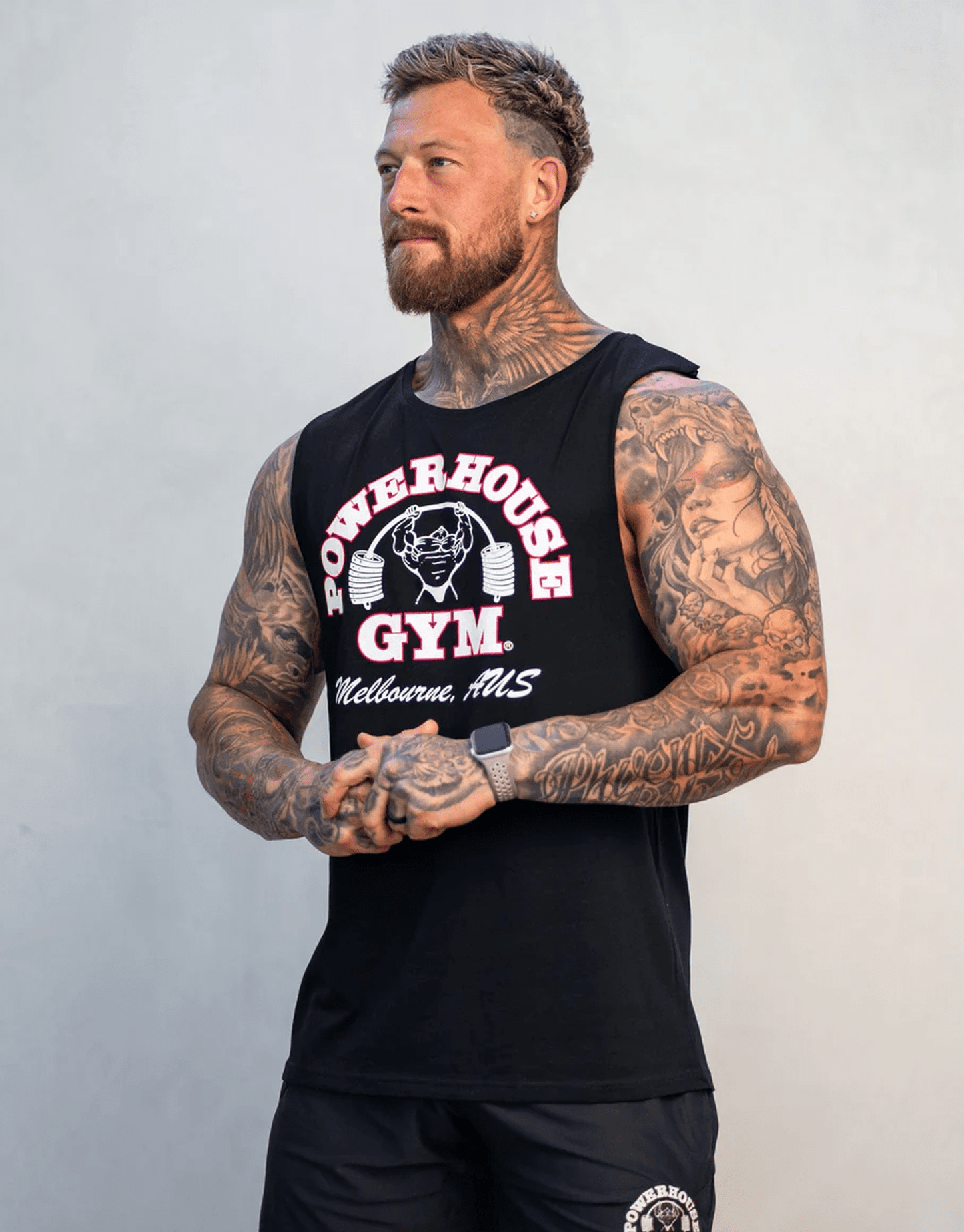 Powerhouse Gym Pro Shop Solid Tank Black - White/Red