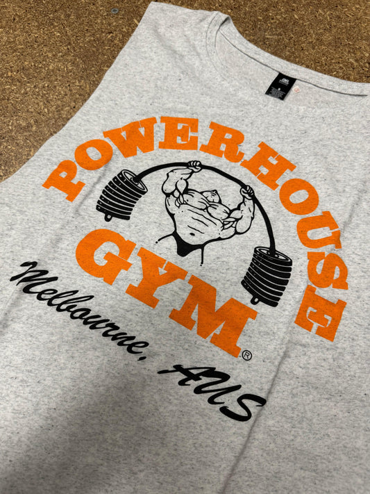 Powerhouse Gym Pro Shop Solid Tank White Marle- Orange