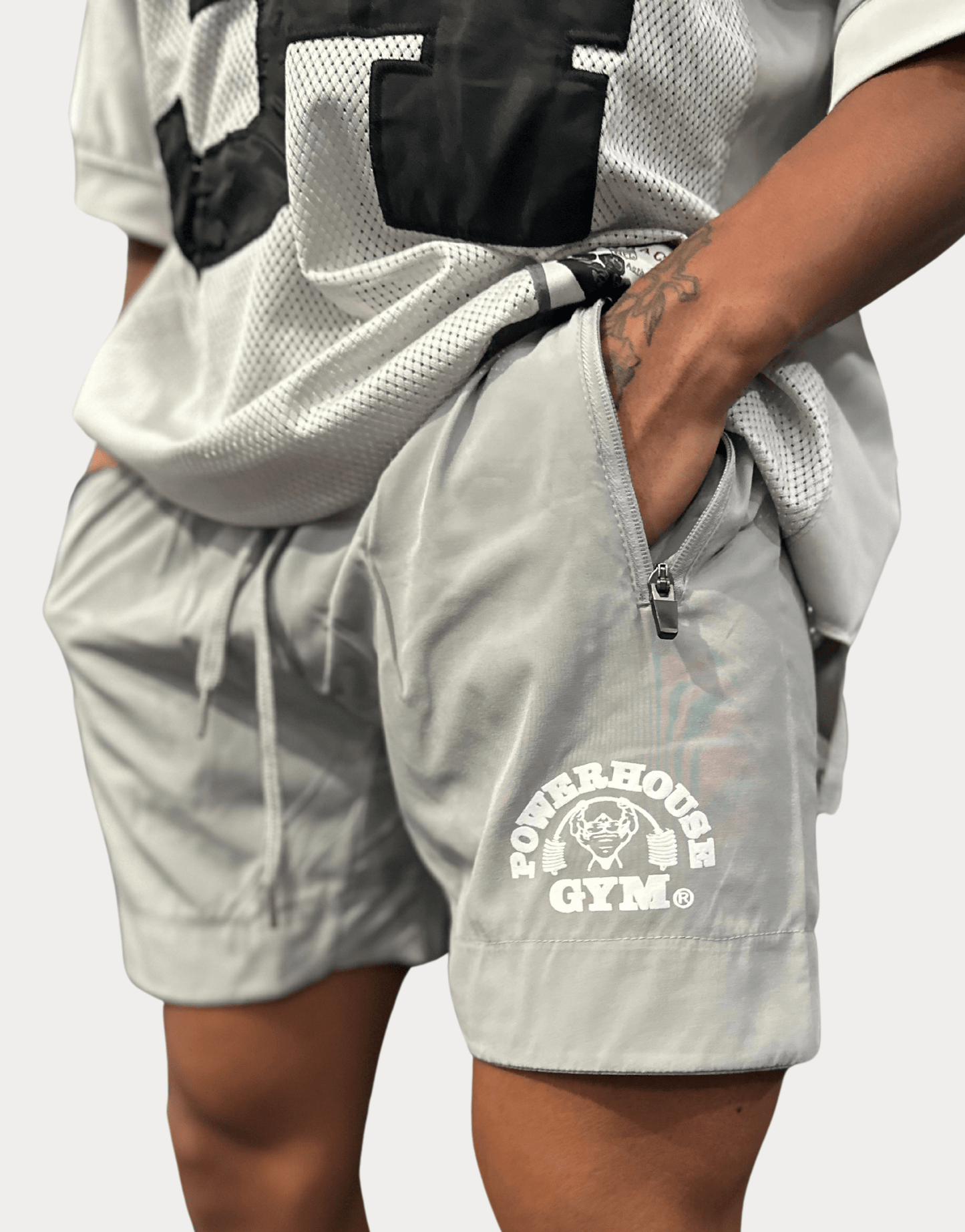 Powerhouse Gym Pro Shop Track Shorts-Light Grey