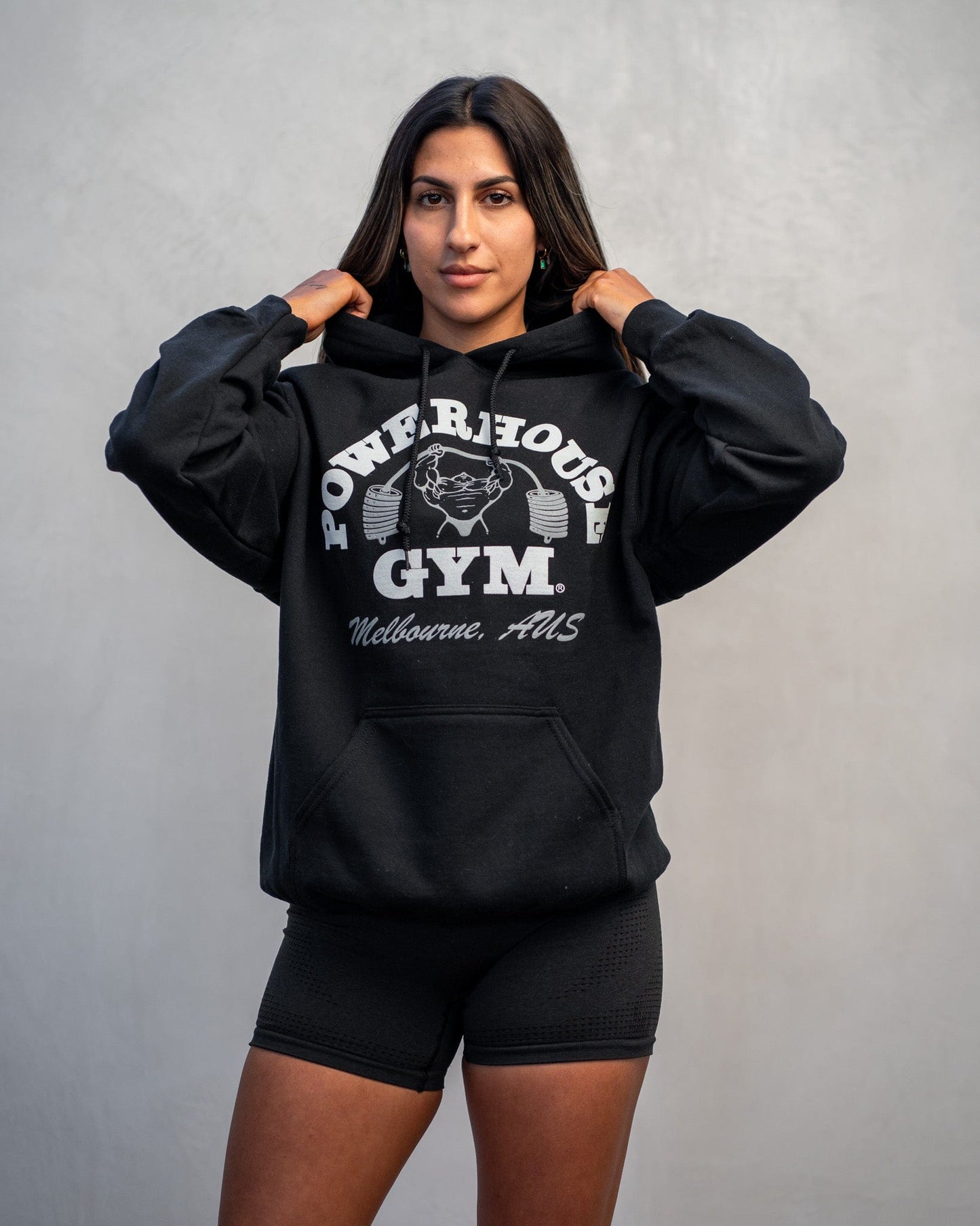 Powerhouse Gym Pro Shop Training Hoodie Black/White Text/ Silver Man