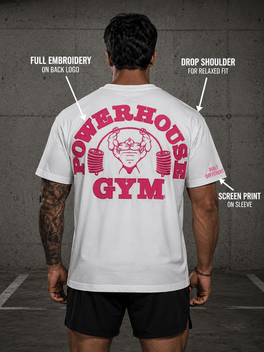 Powerhouse Gym Pro Shop American Made - Built Different White/ Pink