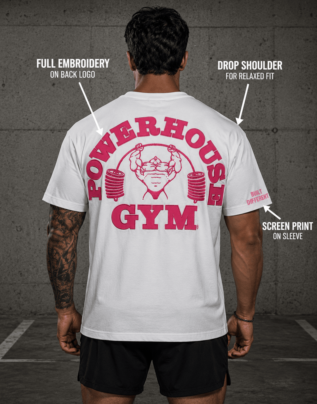 Powerhouse Gym Pro Shop American Made - Built Different White/ Pink