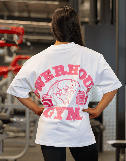 Powerhouse Gym Pro Shop American Made - Built Different White/ Pink