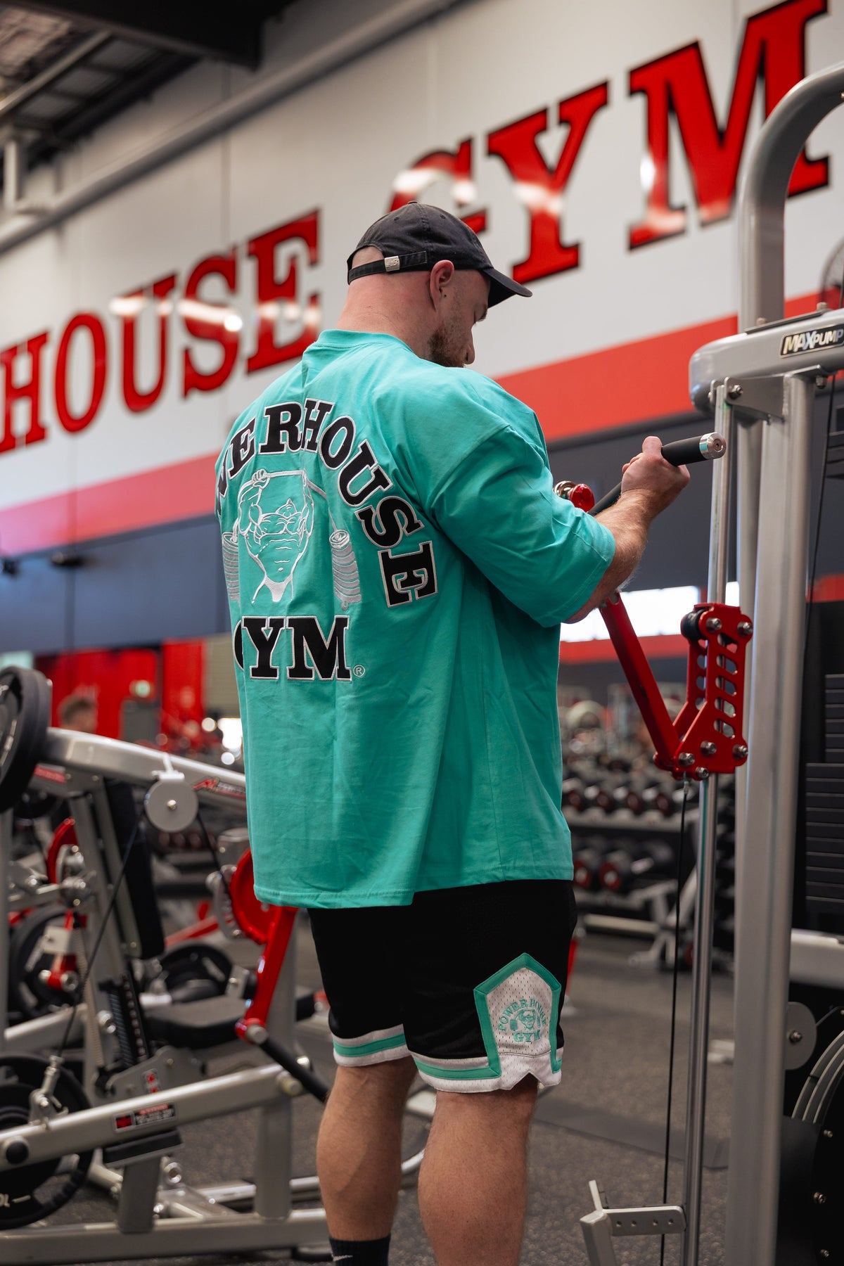 Powerhouse Gym Pro Shop American Made - Teal o/s Tee