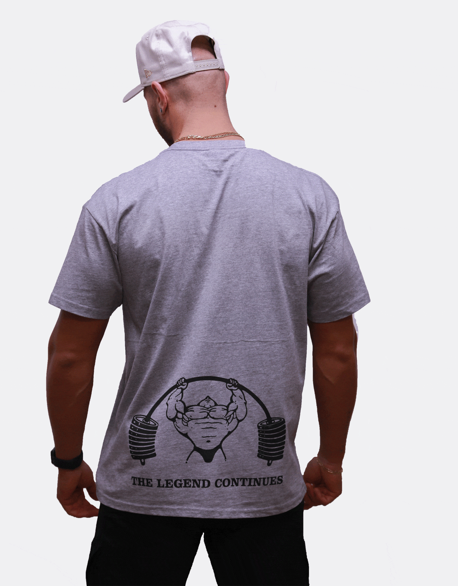 Powerhouse Gym Pro Shop Block T-Shirt Grey/Black Red Outline