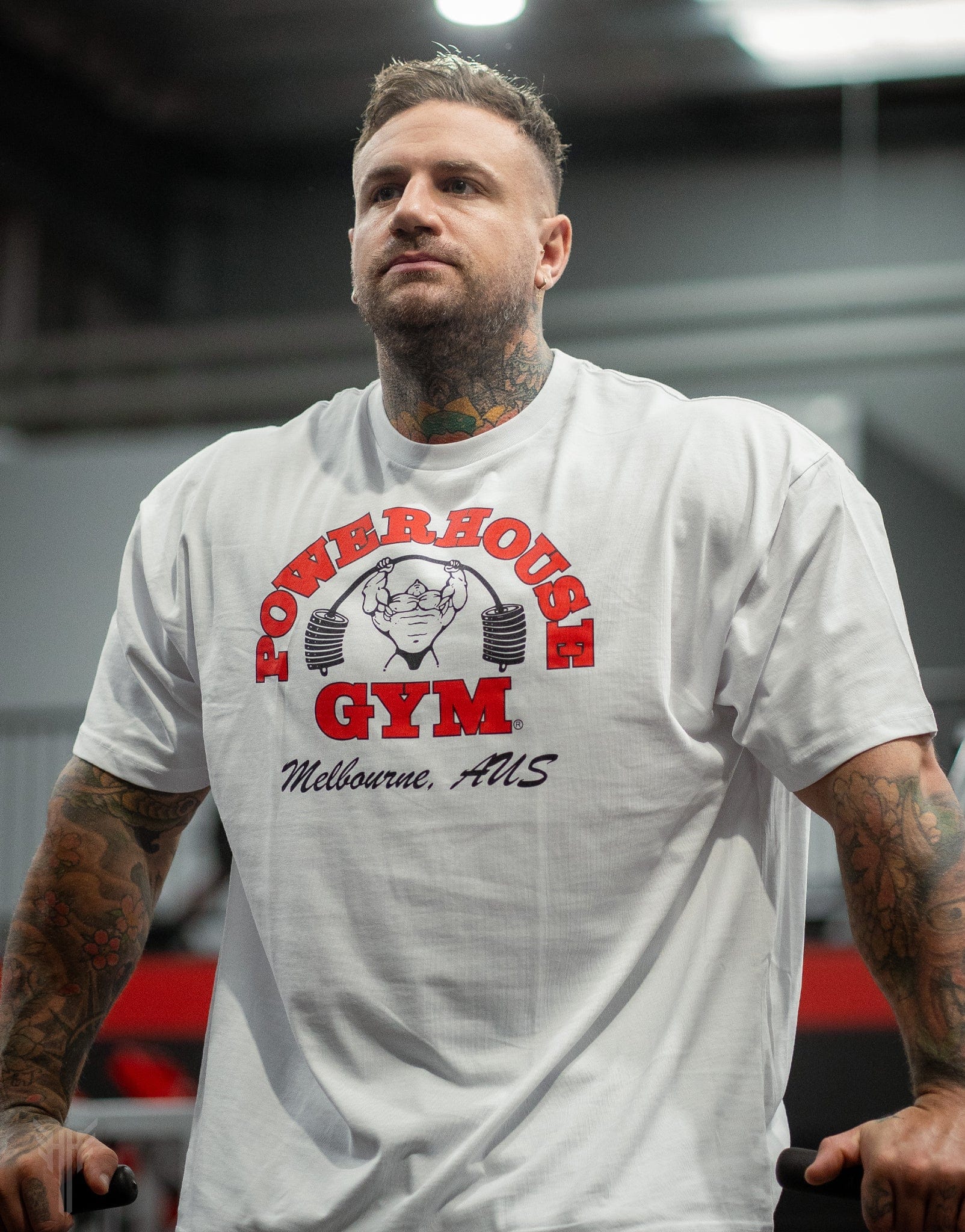 Powerhouse Gym Pro Shop Block T-Shirt White/Red