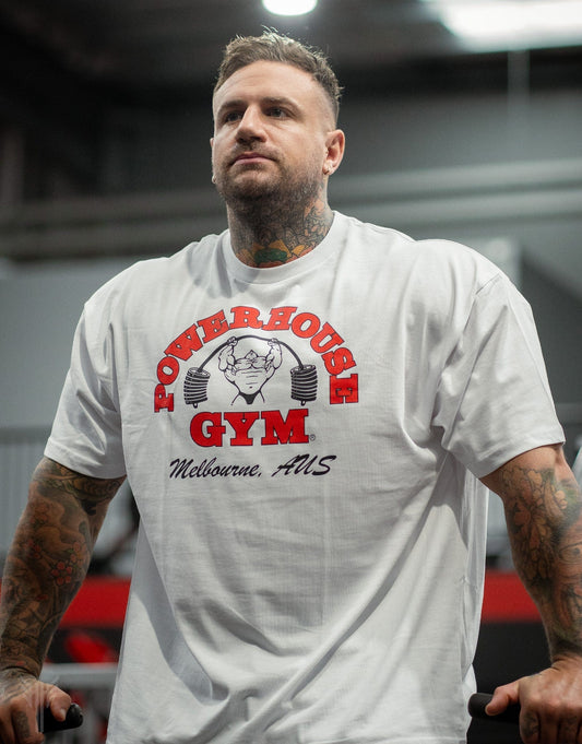 Powerhouse Gym Pro Shop Block T-Shirt White/Red