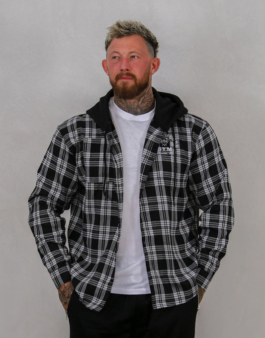 Powerhouse Gym Pro Shop Casual Plaid Flannel Hooded Shirt