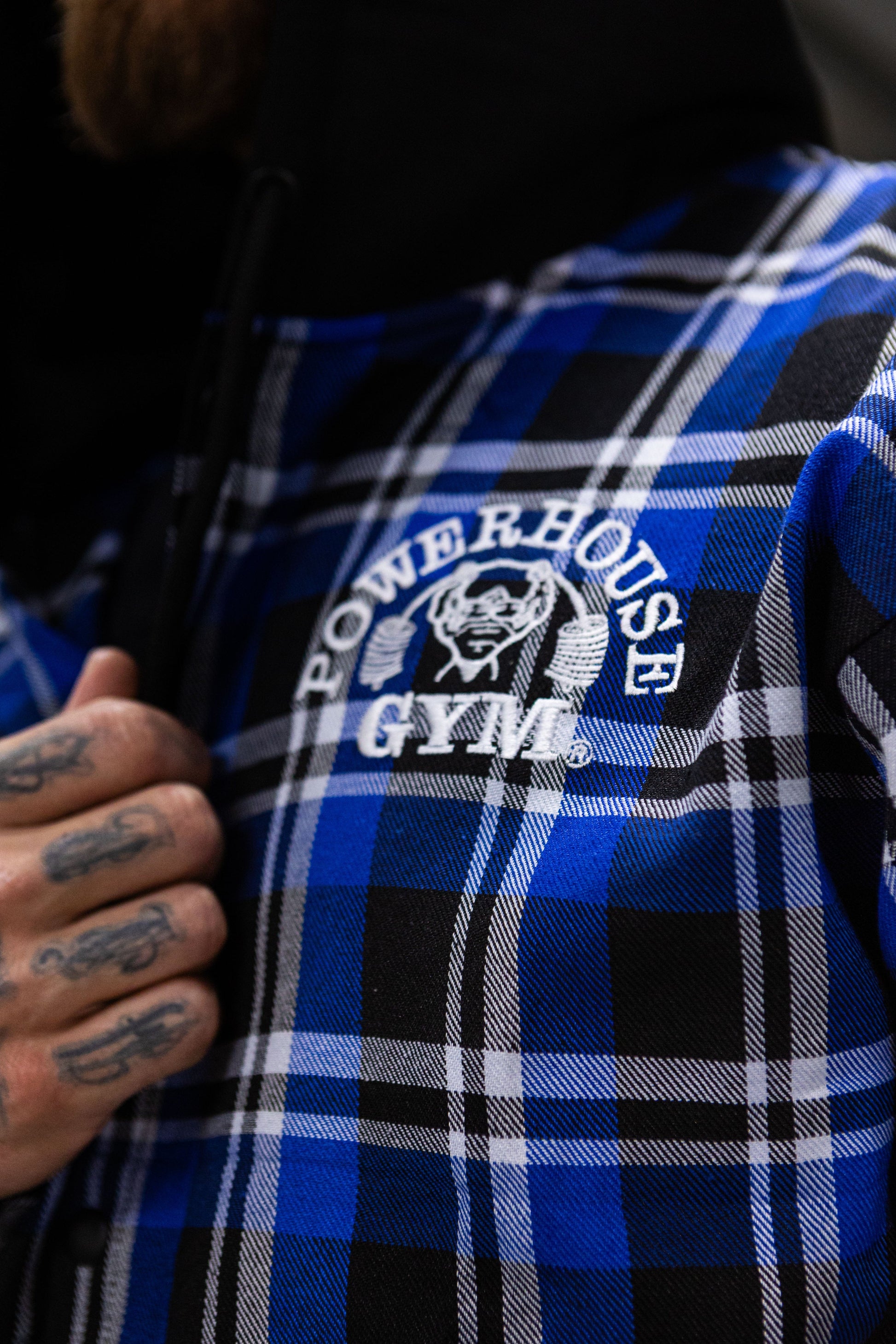 Powerhouse Gym Pro Shop Casual Plaid Flannel Hooded Shirt - Blue