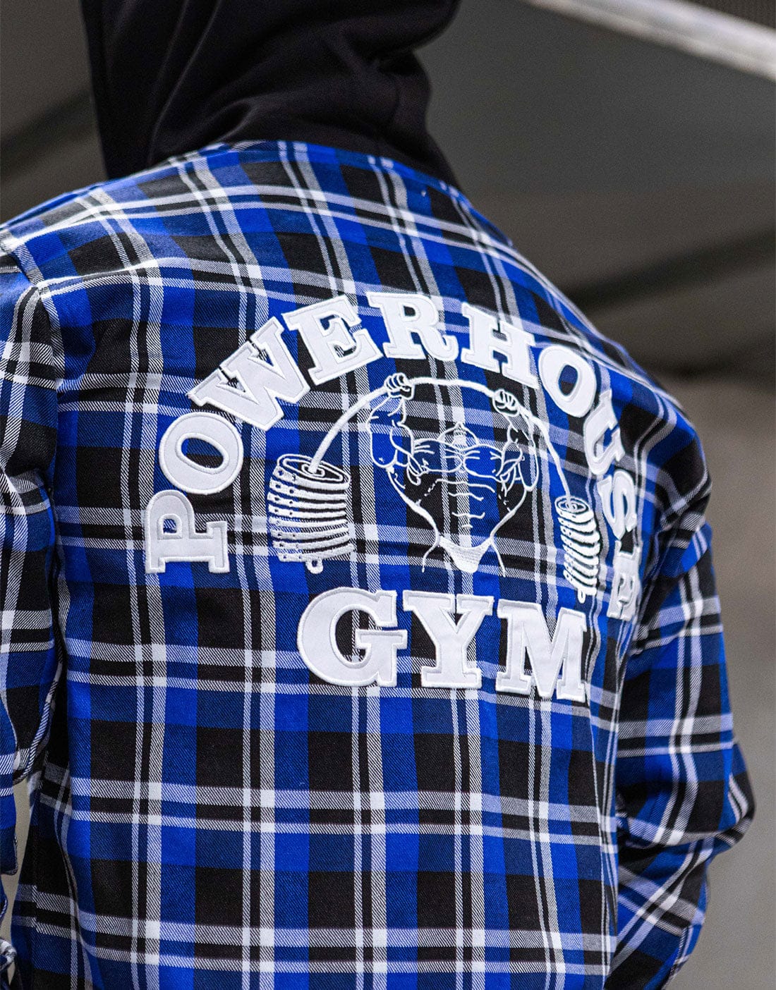 Powerhouse Gym Pro Shop Casual Plaid Flannel Hooded Shirt - Blue
