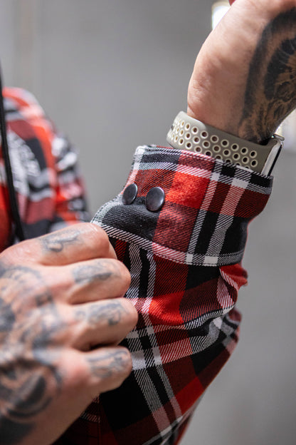 Powerhouse Gym Pro Shop Casual Plaid Flannel Hooded Shirt - Red