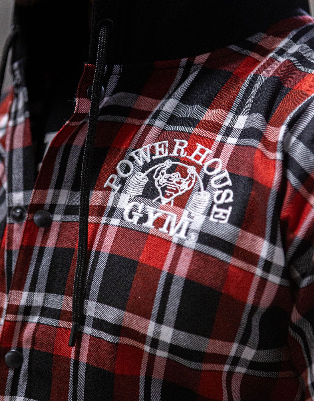 Powerhouse Gym Pro Shop Casual Plaid Flannel Hooded Shirt - Red