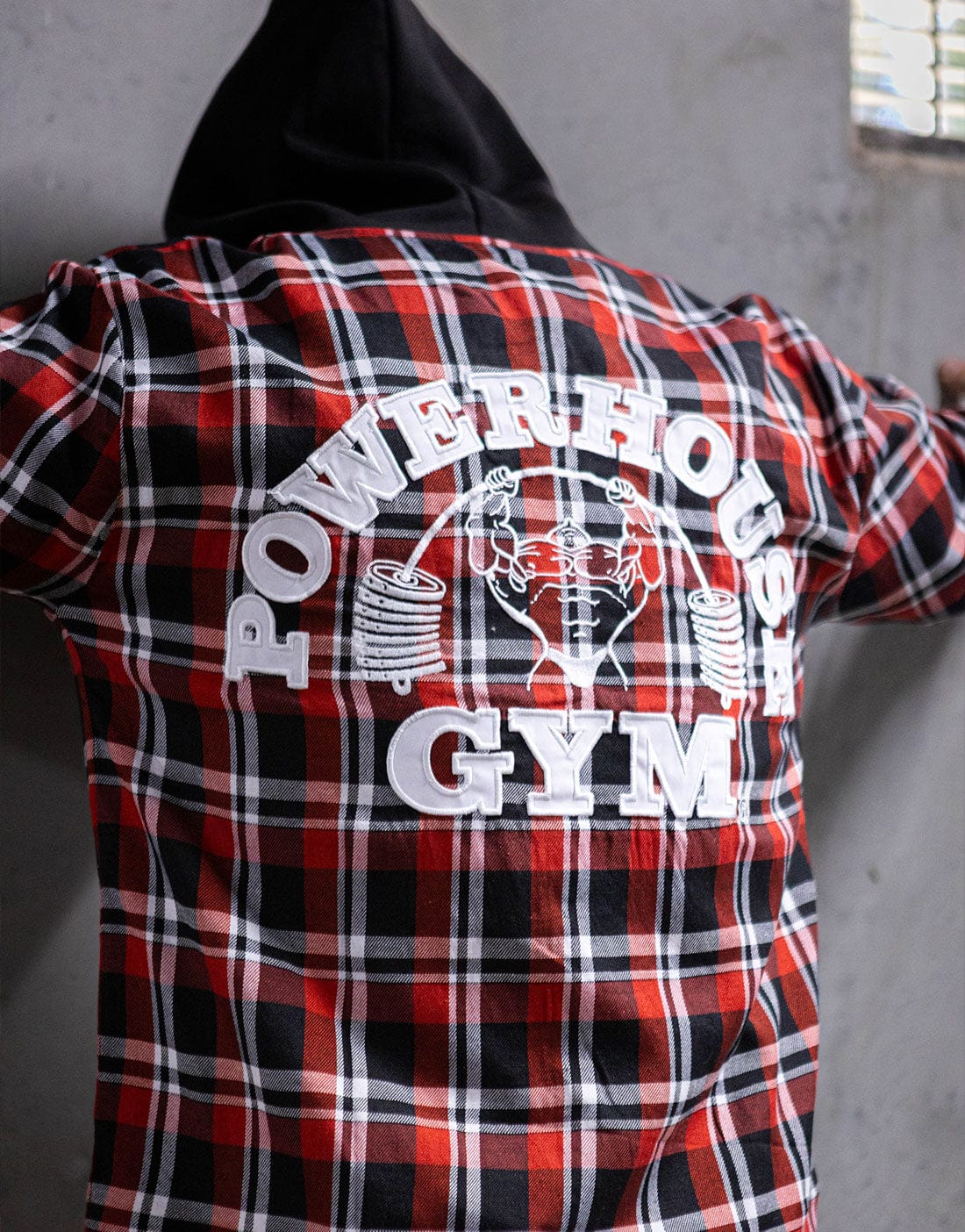 Powerhouse Gym Pro Shop Casual Plaid Flannel Hooded Shirt - Red