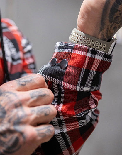 Powerhouse Gym Pro Shop Casual Plaid Flannel Hooded Shirt - Red