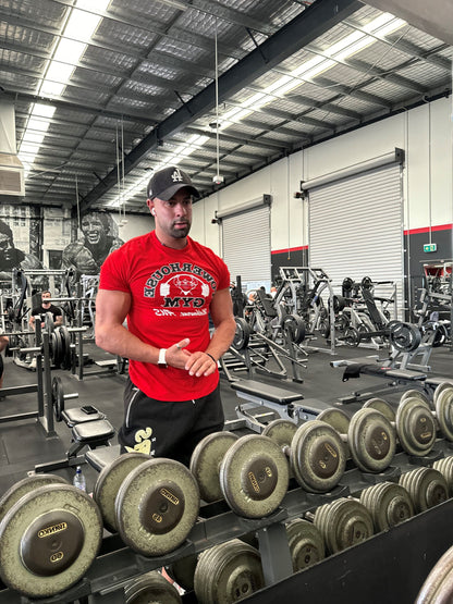 Powerhouse Gym Pro Shop Copy of Block T-Shirt solid red/black, white outline