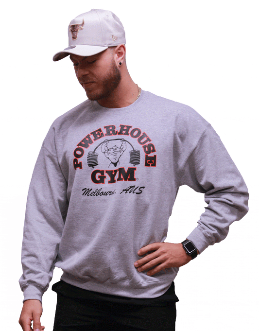 Powerhouse Gym Pro Shop Crew Grey/Black Red Outline