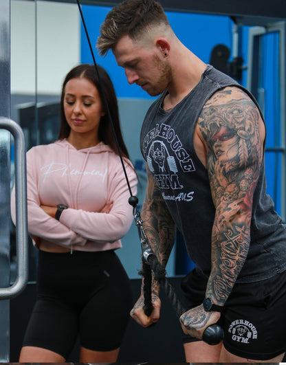 Powerhouse Gym Pro Shop Cut Off T-Shirt Charcoal