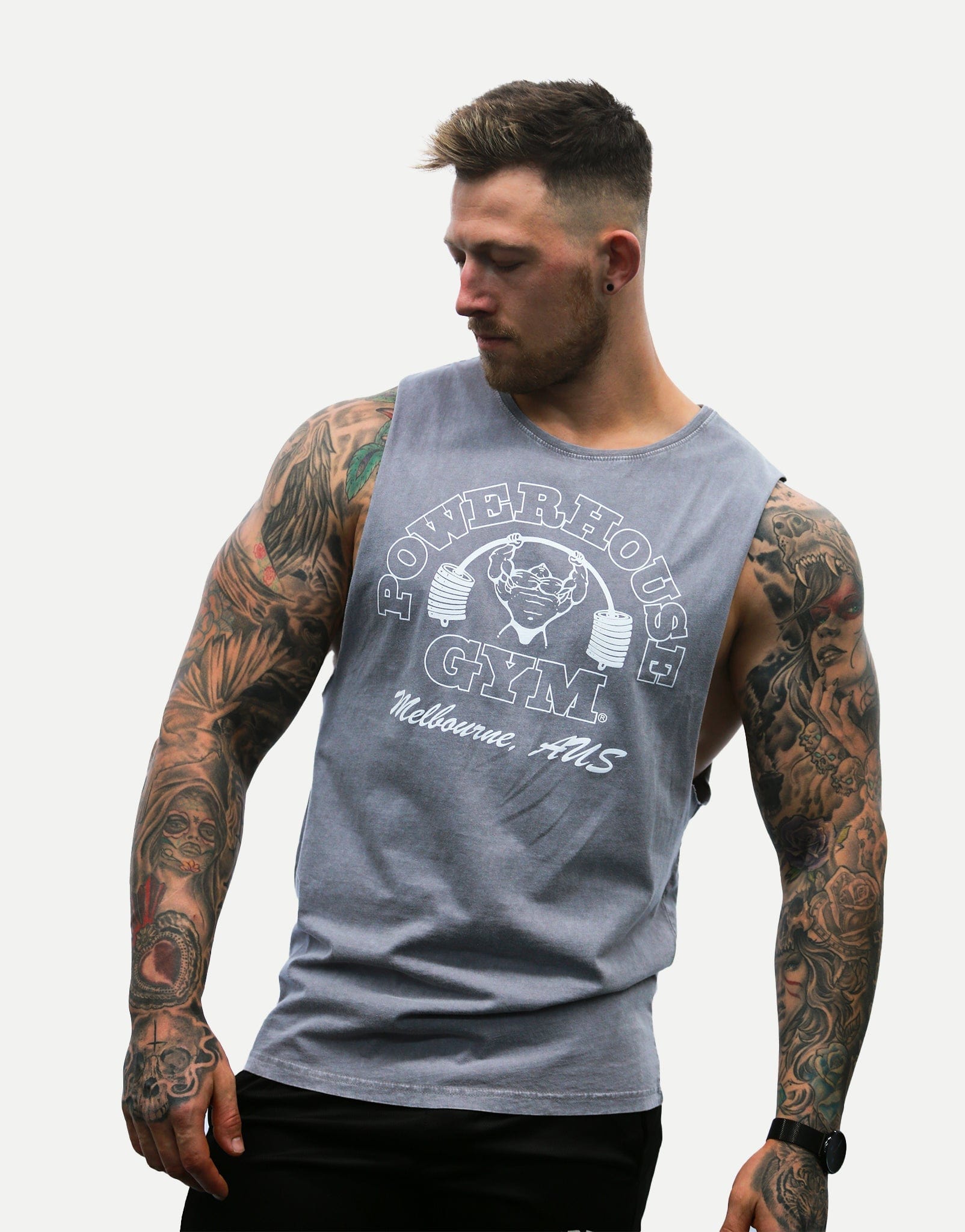 Powerhouse Gym Pro Shop Cut Off T-Shirt Grey