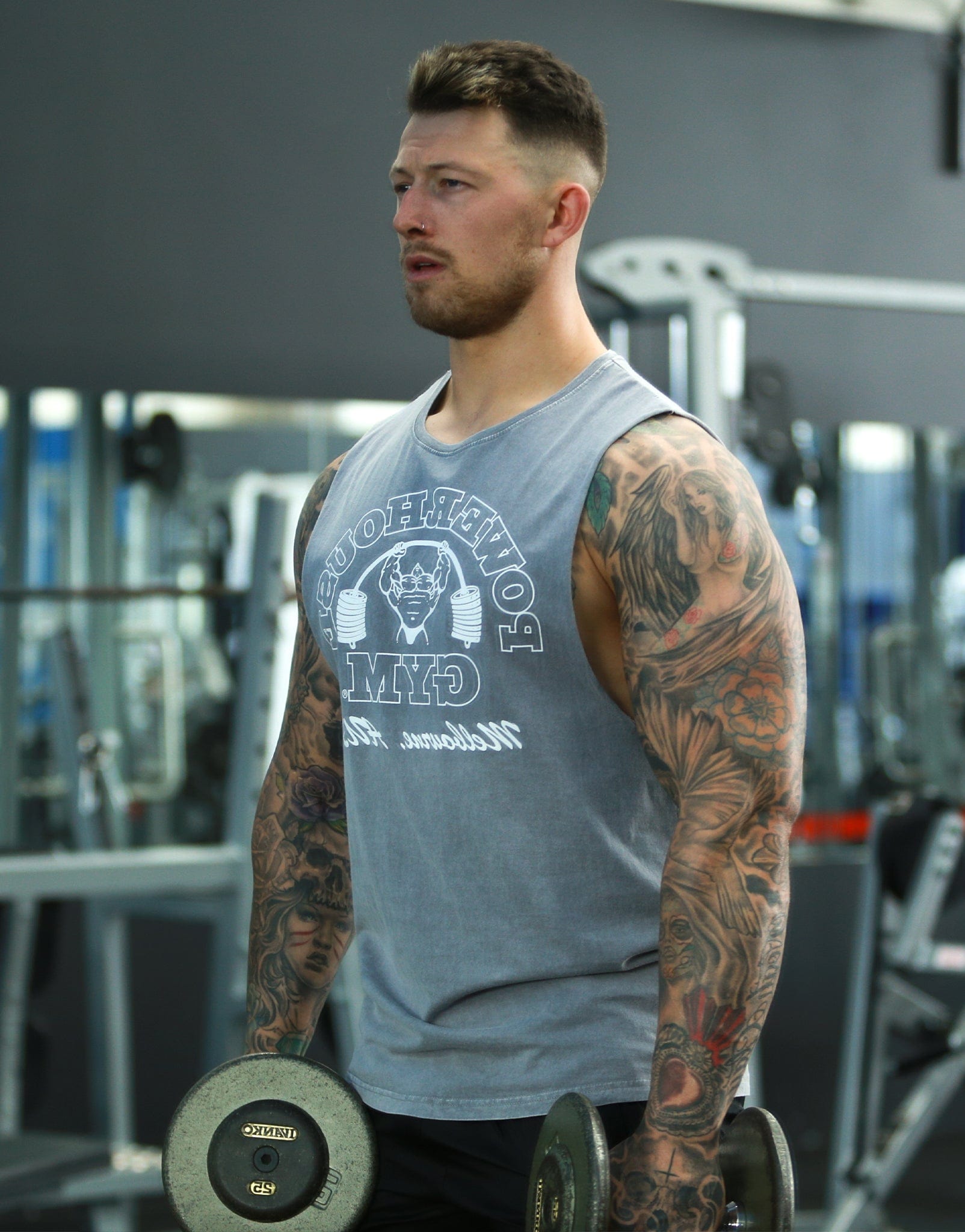 Powerhouse Gym Pro Shop Cut Off T-Shirt Grey