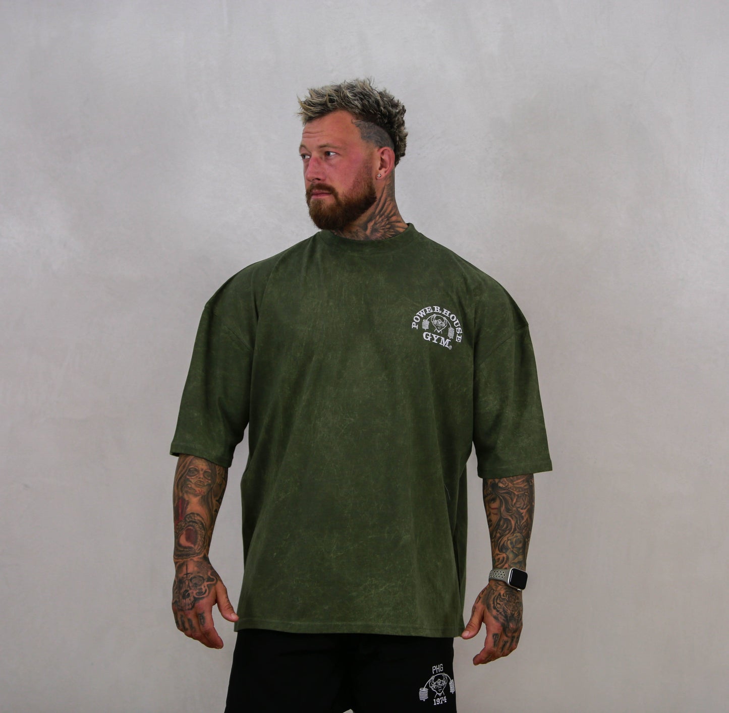 Powerhouse Gym Pro Shop Distressed O/S T-Shirt - Olive