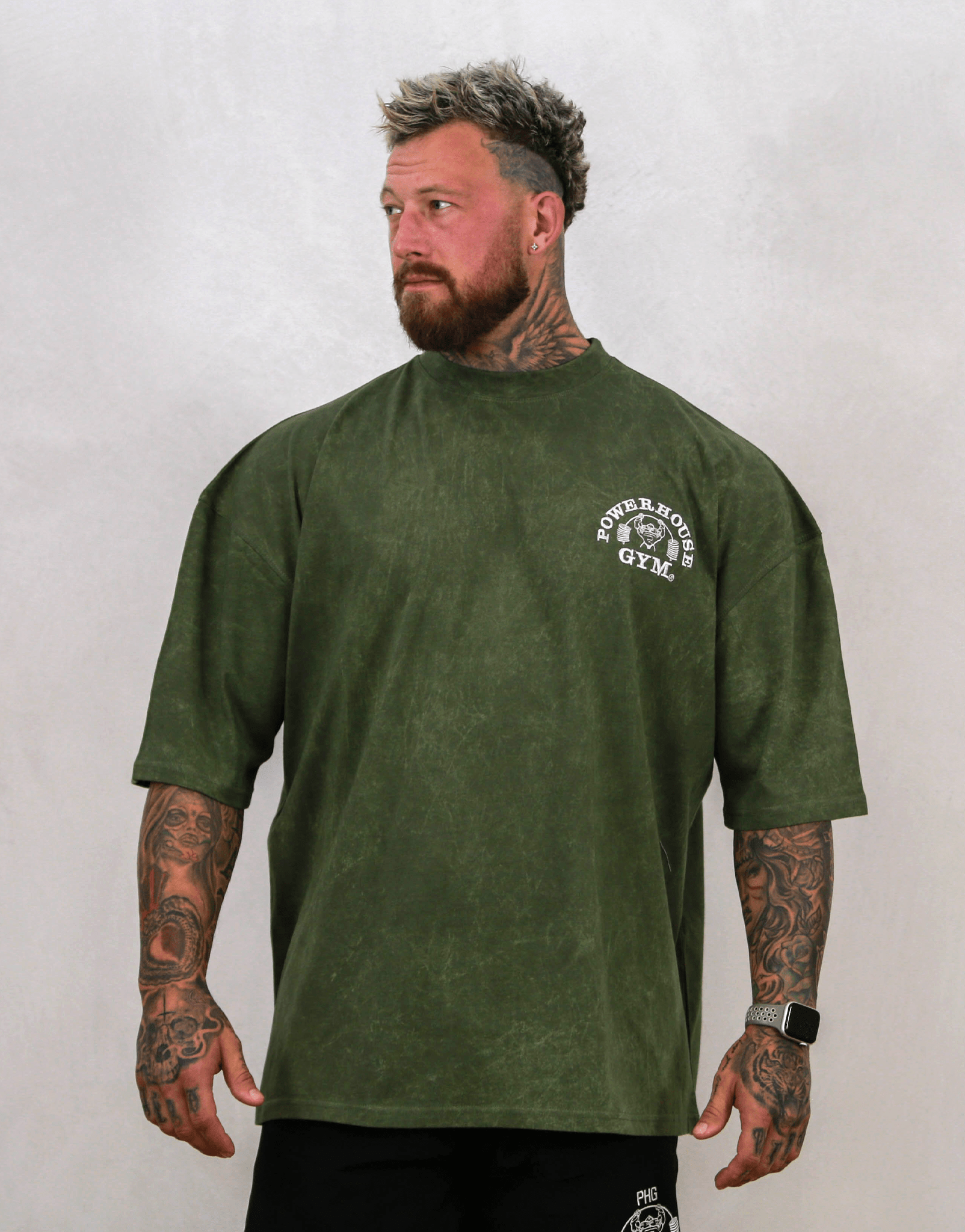 Powerhouse Gym Pro Shop Distressed O/S T-Shirt - Olive
