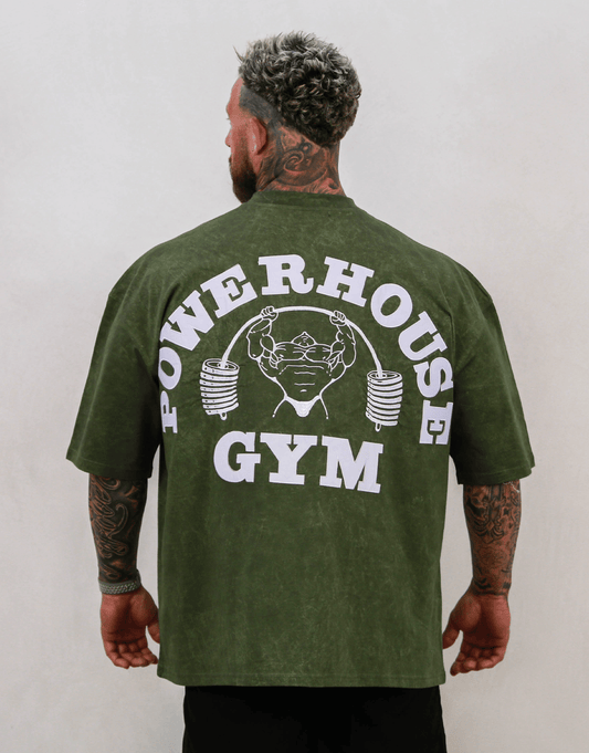 Powerhouse Gym Pro Shop Distressed O/S T-Shirt - Olive