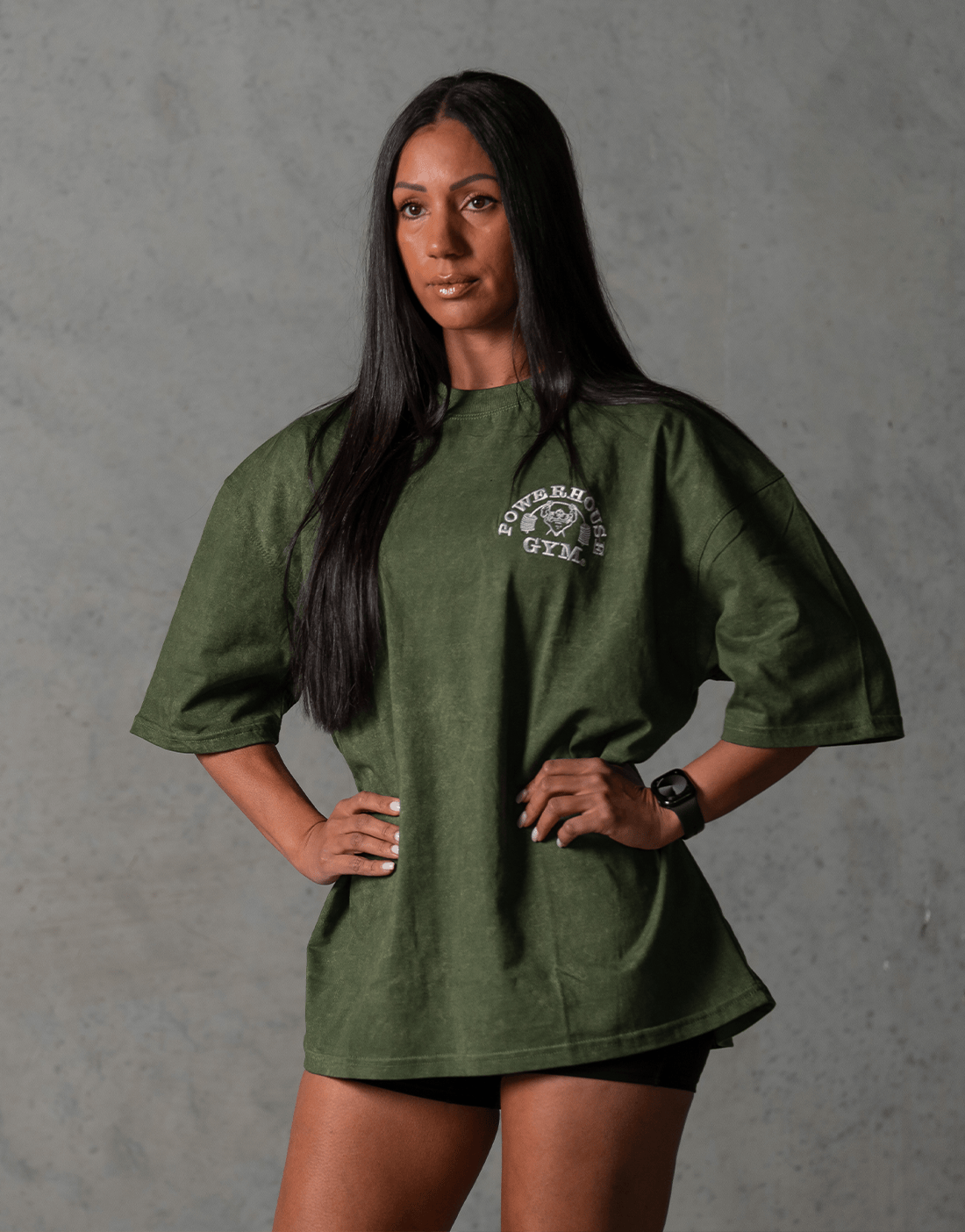 Powerhouse Gym Pro Shop Distressed O/S T-Shirt - Olive