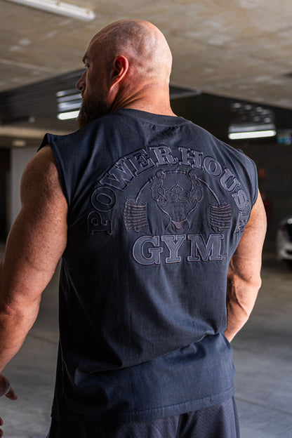 Powerhouse Gym Pro Shop Distressed Tank - Black/ Black