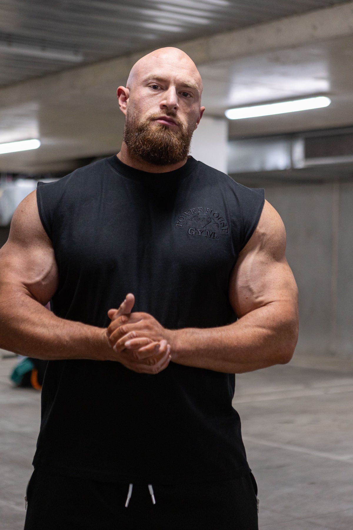 Powerhouse Gym Pro Shop Distressed Tank - Black/ Black