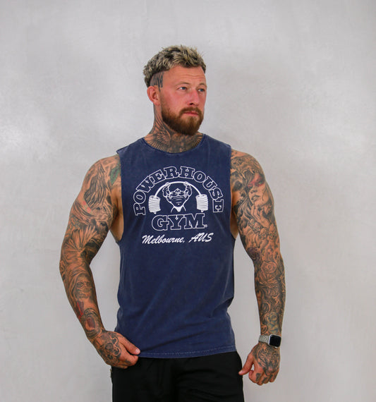 Powerhouse Gym Pro Shop Faded Tank-Blue