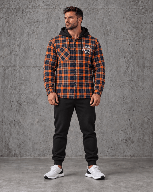 Powerhouse Gym Pro Shop Heavyweight Flannel - Orange/ Navy