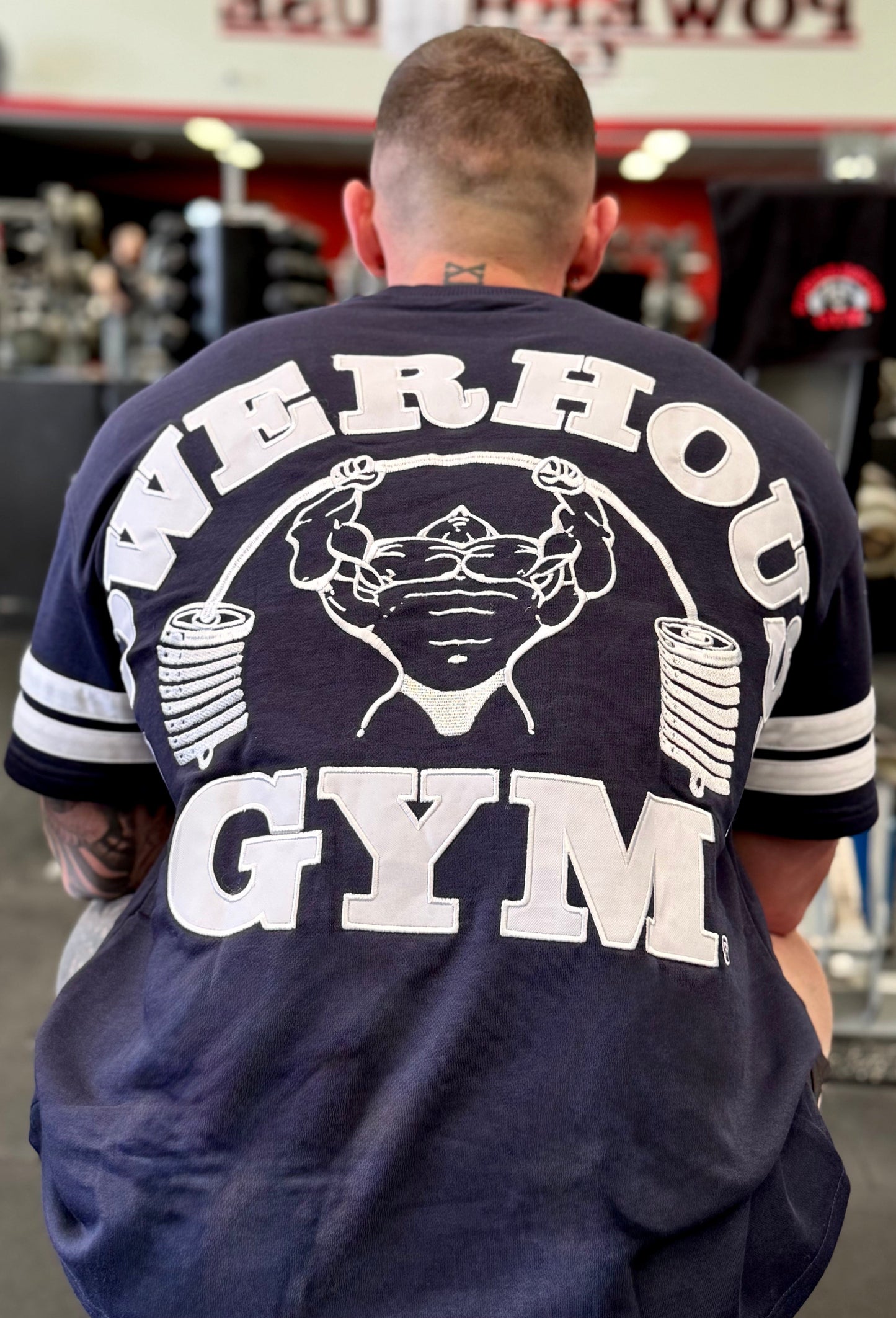 Powerhouse Gym Pro Shop Iron Grip Varsity Tee - Navy/White