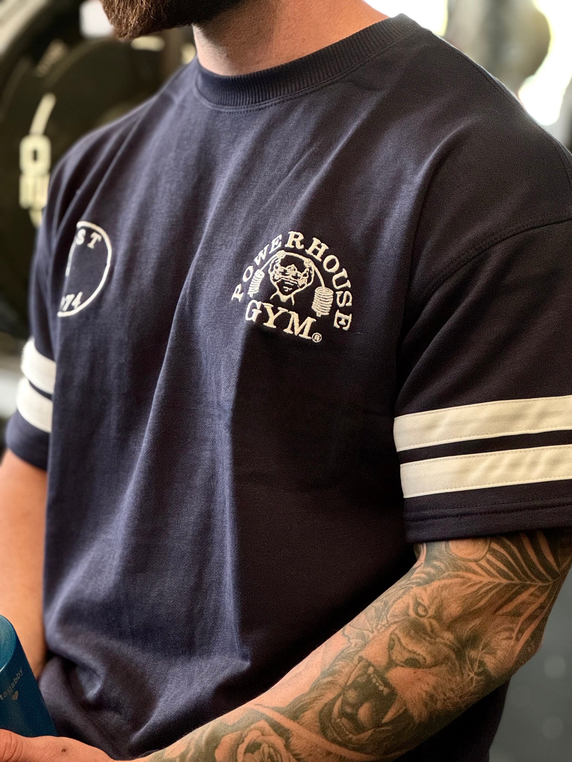 Powerhouse Gym Pro Shop Iron Grip Varsity Tee - Navy/White