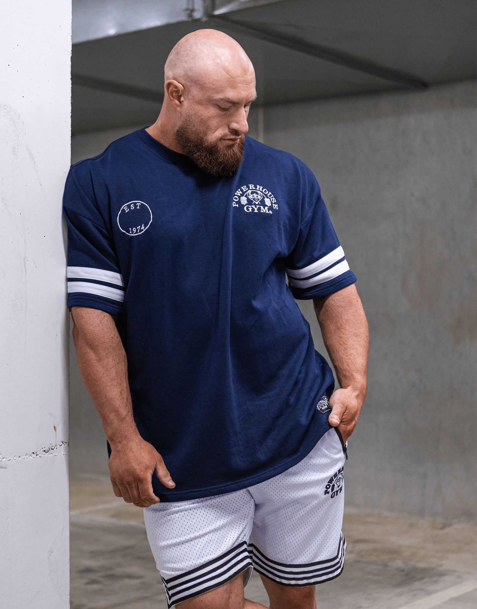 Powerhouse Gym Pro Shop Iron Grip Varsity Tee - Navy/White
