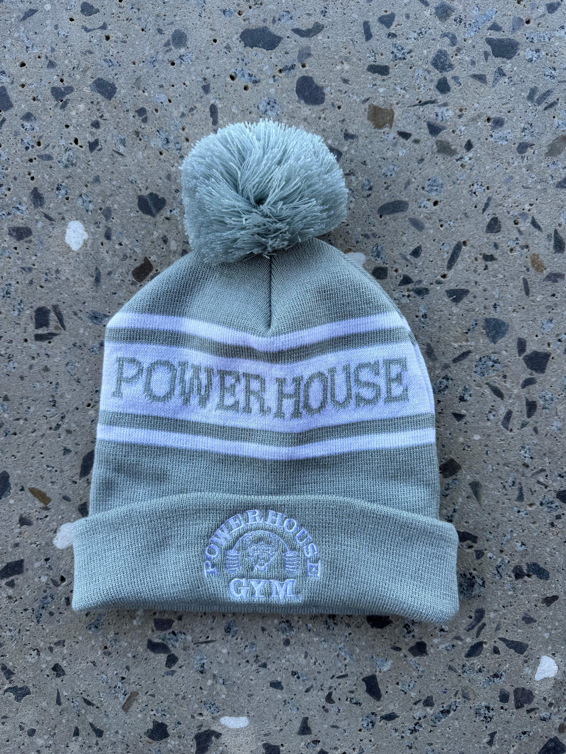 Powerhouse Gym Pro Shop Light Grey Pom Beanie