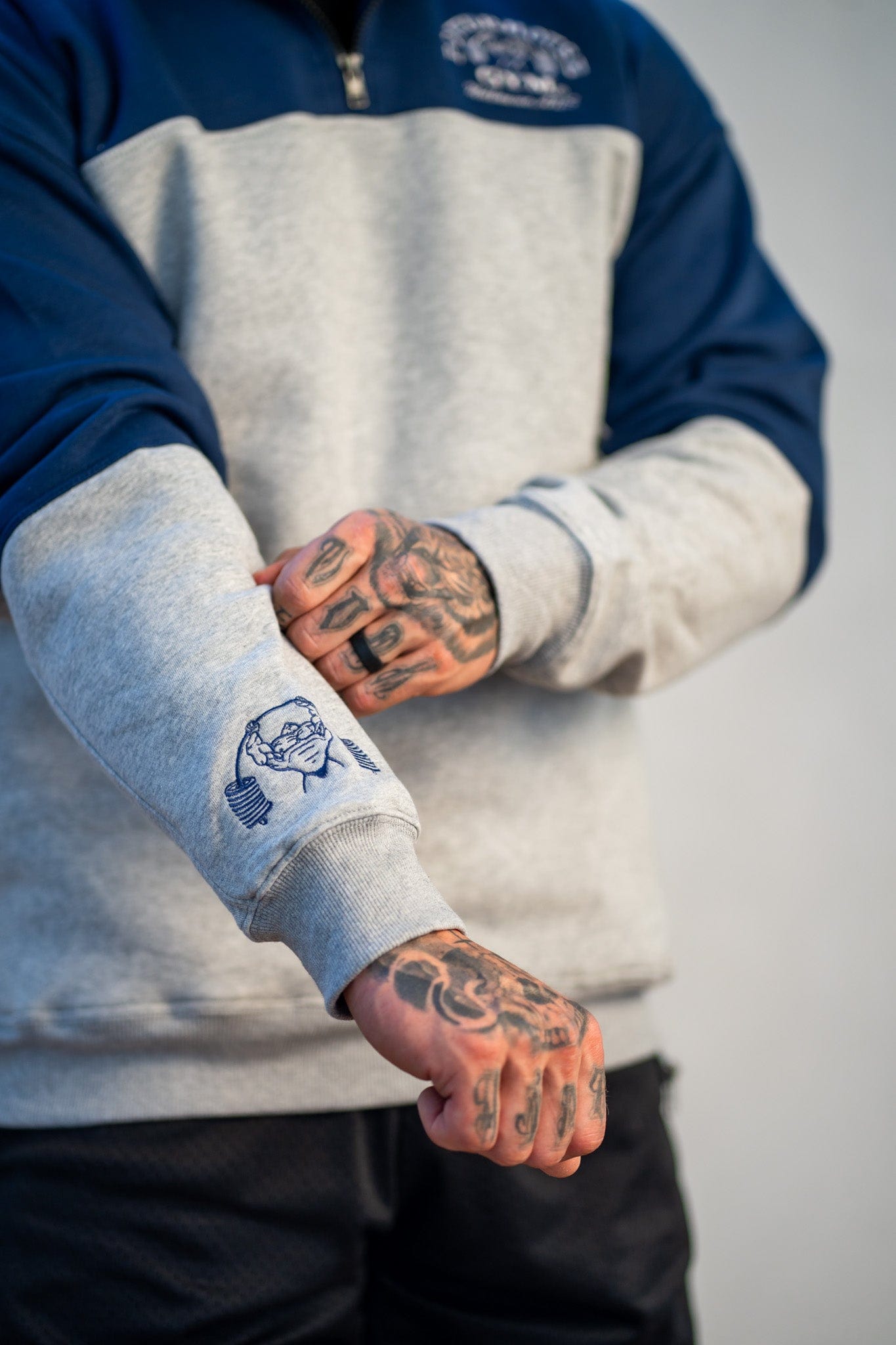 Powerhouse Gym Pro Shop Quarter Zip Jumper Navy Blue/Grey