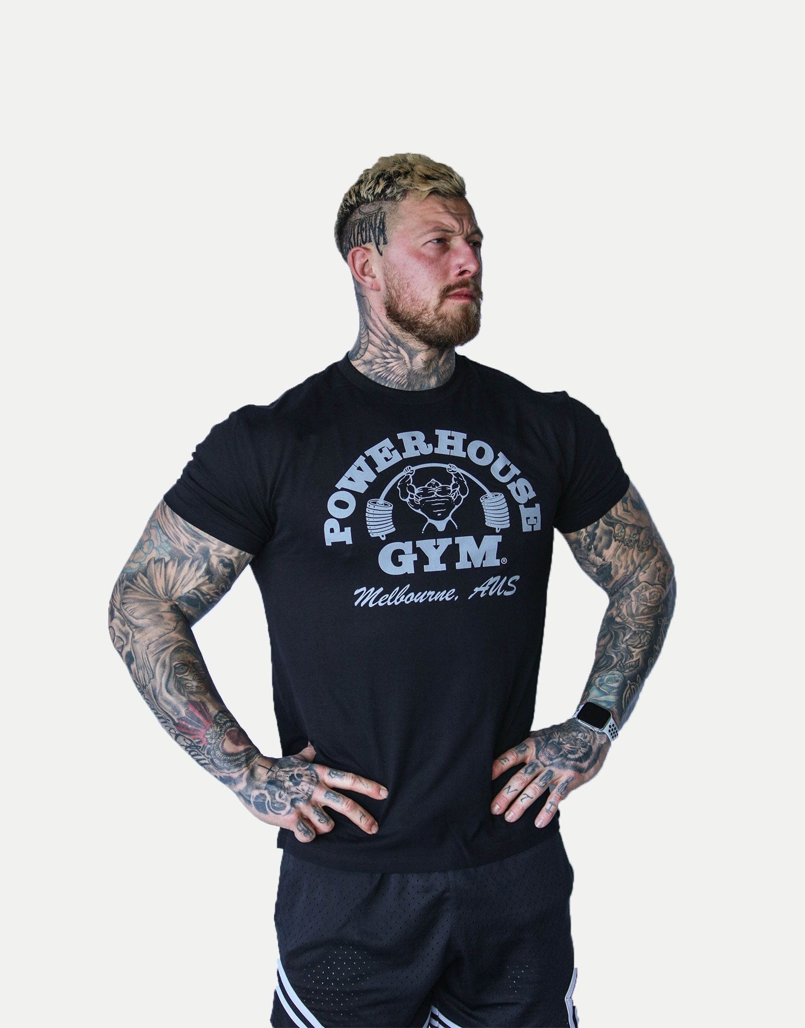 Powerhouse Gym Pro Shop Small Block T-Shirt Black/Silver